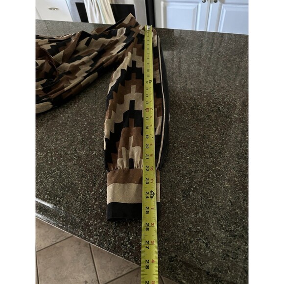 Brijo Retro Geometric Vintage Print Dress Shift Ruffle Silk~ rap L ~Made in USA - Picture 14 of 14